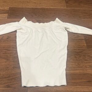 Allsaints Off-Shoulder Ribbed Knit Top in Cream XS